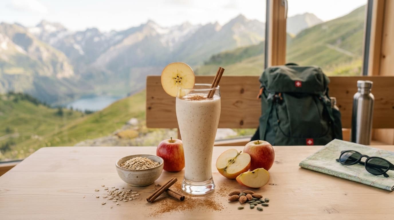 Apfel-Zimt Formula 1 Shake mit Apfel und Haferflocken als Frühstück vor einem aktiven Tag